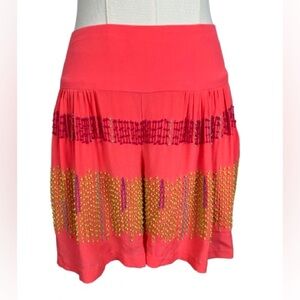 Nanette Lepore Pink and Yellow 100% Silk Beaded Skort Size 4